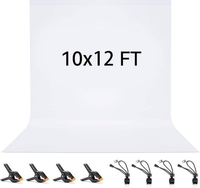 Detalle de Vevelux White 3 x 3.6 m (10 x 12 ft) Polyester Photography Backdrop with Spring Clamps & Anti-Wrinkle Clips