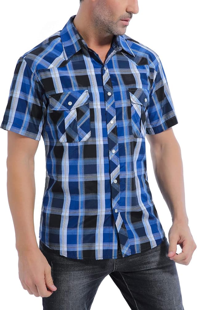 Detalle de Coevals Club plaid shirt pearl snap short sleeve