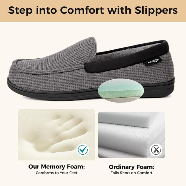 Detalle de HomeTop Men's Comfort Memory Foam Moccasin Slippers with Breathable Stretch Knit Upper