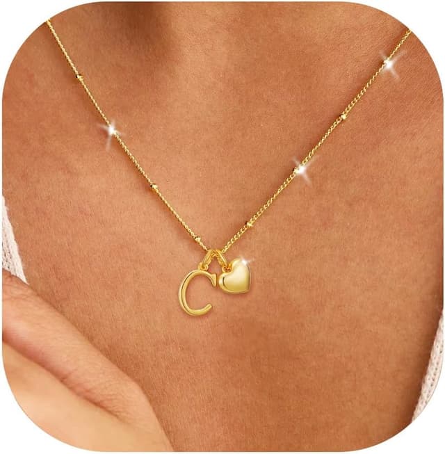 Detalle de Smilya S925 Silver Initial Heart Necklace (Hypoallergenic) for Women