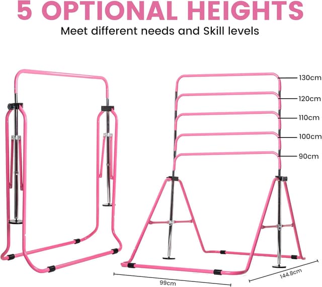 Detalle 2 de TINY TUMBLERS Gymnastics Bar with Rings & Hand Grips for Kids (Adjustable 90–150 cm)