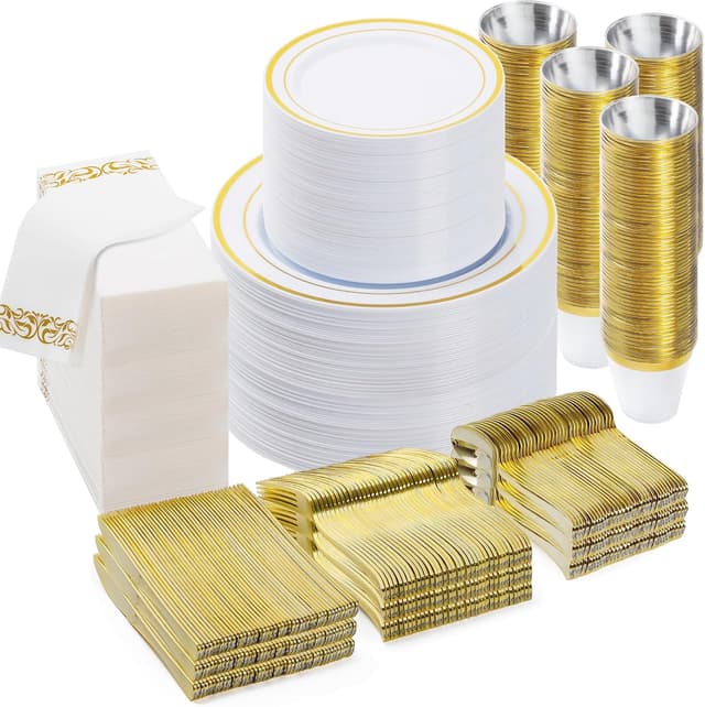 Detalle de BESTVIP 700 PCS Gold Dinnerware Set for 100 Guests 🍽