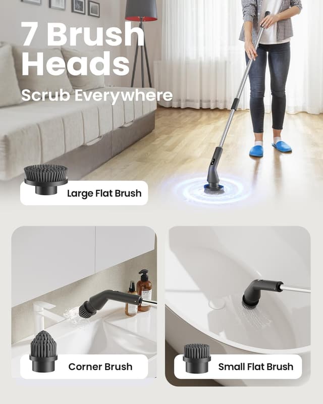 Detalle 2 de Leebein Electric Spin Scrubber (2026 Upgraded) with 7 Brush Heads, IPX7 & Extendable Handle