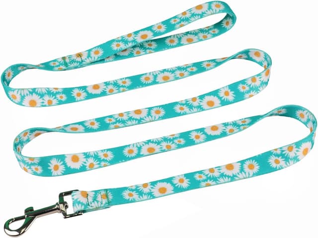 Detalle de Olahibi floral harness and matching 150cm leash set for medium dogs (green daisy) — no-pull, easy wear
