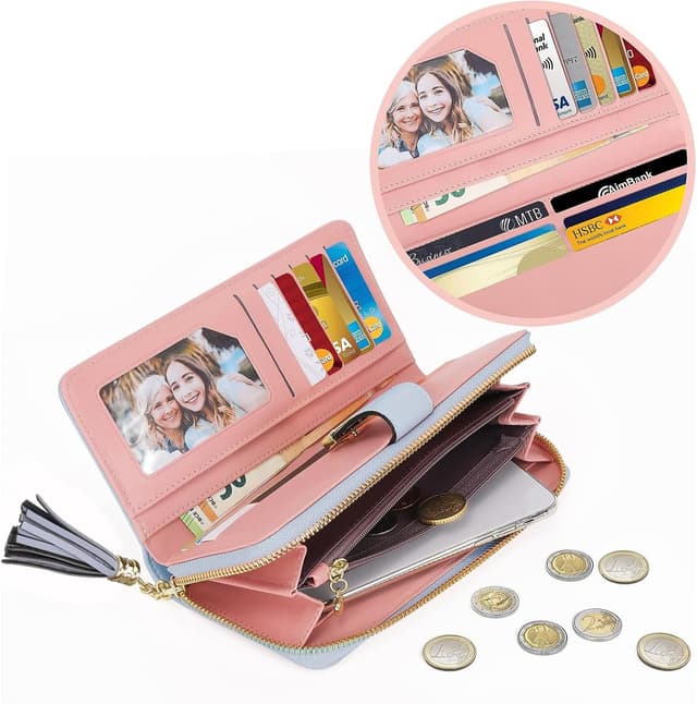Detalle 2 de Pomelo Best women’s RFID wallet with tassel charm, 12 card slots and zipped coin pocket (19.5 x 10.5 x 2.5cm)