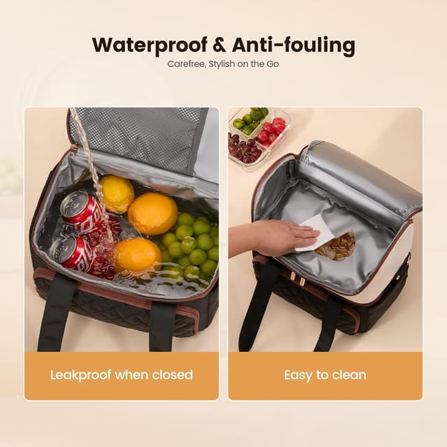 Detalle 2 de LOVEVOOK Large 15L Insulated Lunch Bag with Double Deck, Cup Holder & Leakproof PEVA Liner