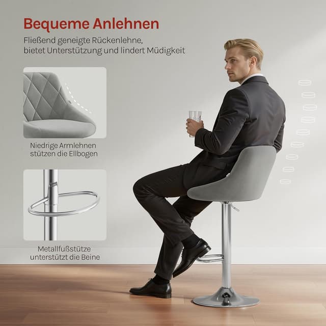 Detalle de WOLTU Barhocker 2er-Set BH138hgr-2, höhenverstellbar und 360° drehbar mit Lehne
