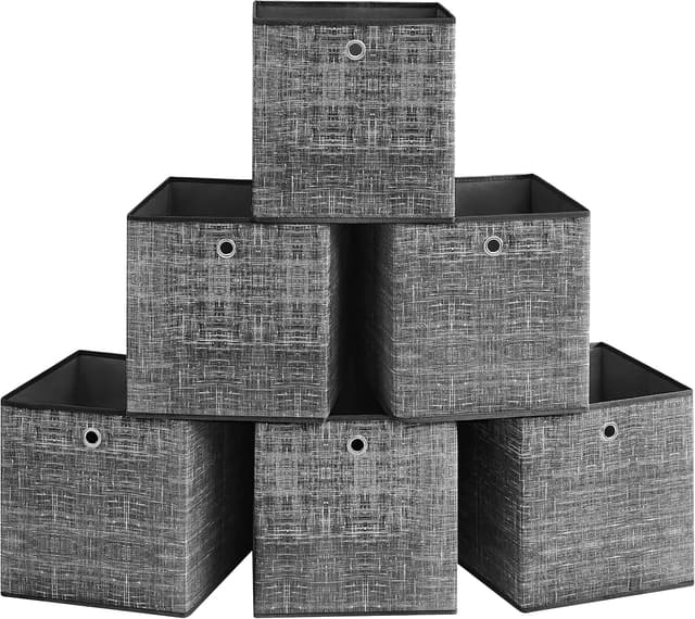 Detalle de SONGMICS RFB033B01, set di 6 scatole portaoggetti in tessuto non tessuto con manico (33 x 33 x 33 cm)