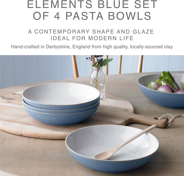 Detalle 2 de Denby Elements Blue Pasta Bowls Set of 4 1050ml