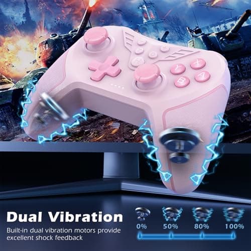 Thumbnail 6 de LATEC Mando inalámbrico para Switch/Switch 2 (Switch Lite y Switch OLED) con Hall, giroscopio 6 ejes y turbo, rosa