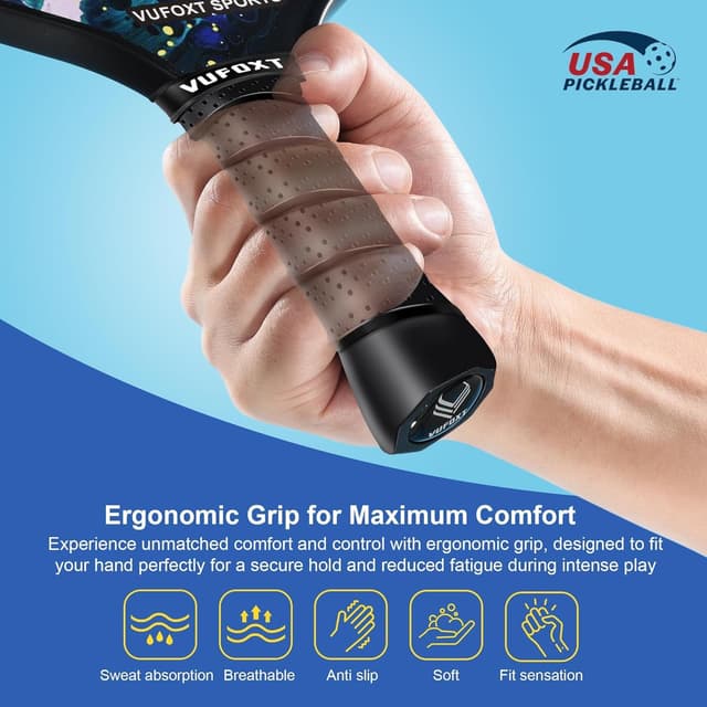 Detalle de Pickleball Paddles Set (2/4) with USAPA-Approved Carbon Fiber Surface and Honeycomb Core (Blue)