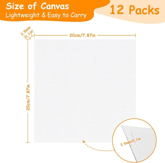 Detalle de Koncci Canvas for Painting 20 x 20cm (12-pack) – acid-free cotton small canvases for acrylic, oil and water media