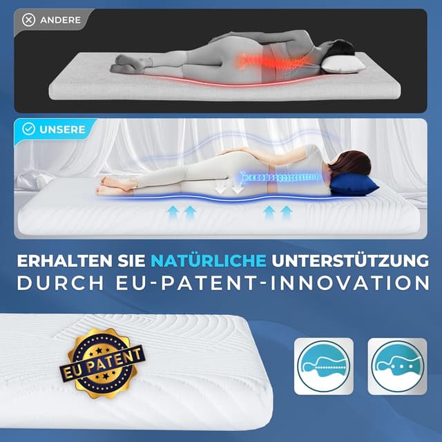 Detalle de CloudÉtoile Matratzentopper 90x200 cm Memory Foam (5 cm) mit Antirutsch-Bändern