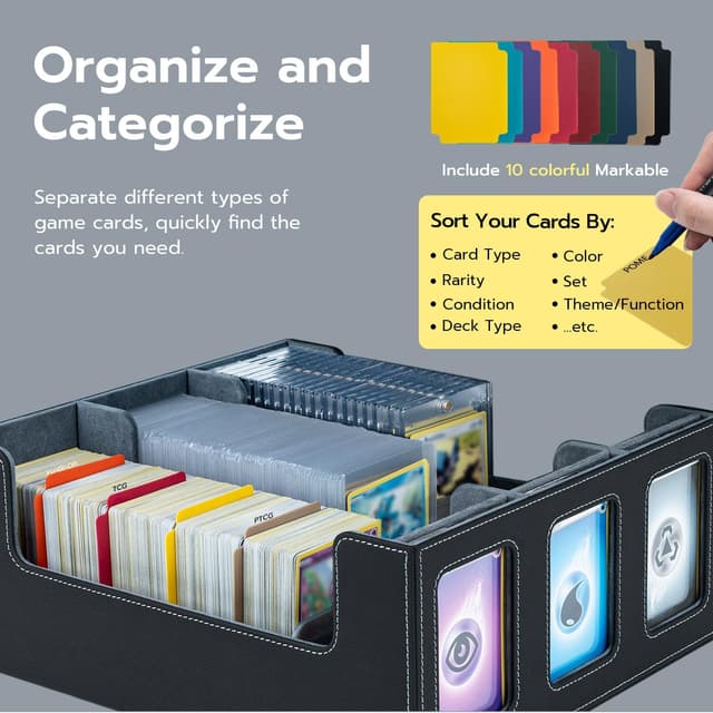 Detalle 2 de Tolesum Boîte à cartes MTG avec fenêtre, fermeture magnétique et emplacements 35 PT (noir) pour Magic Commander