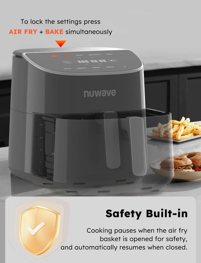 Detalle 2 de NuWave Brio Plus 8 Qt Air Fryer (PFAS Free) with Digital Touch Screen, Cool White Display, 50°F–400°F