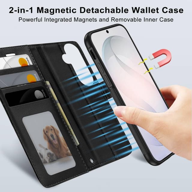 Detalle 2 de XTCASE Cover magnetica per Samsung Galaxy S26 5G con portafoglio 2 in 1 rimovibile, antiurto e chiusura magnetica (nera)