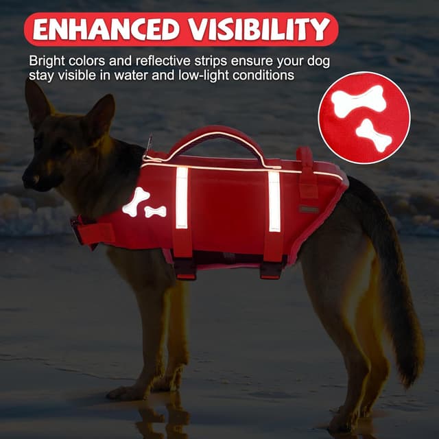 Detalle de EMUST Adjustable Dog Swim Vest (XL, NewRed) with Rescue Handle and Reflective Strips