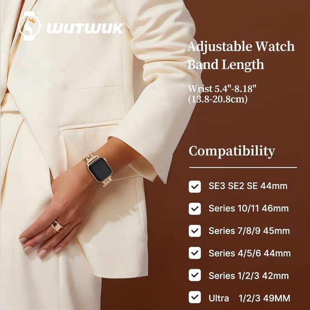 Detalle 2 de wutwuk Magnetic Lock Mesh Stainless Steel Apple Watch Strap with Rhinestones (Rose Gold) for 49/46/45/44/42mm