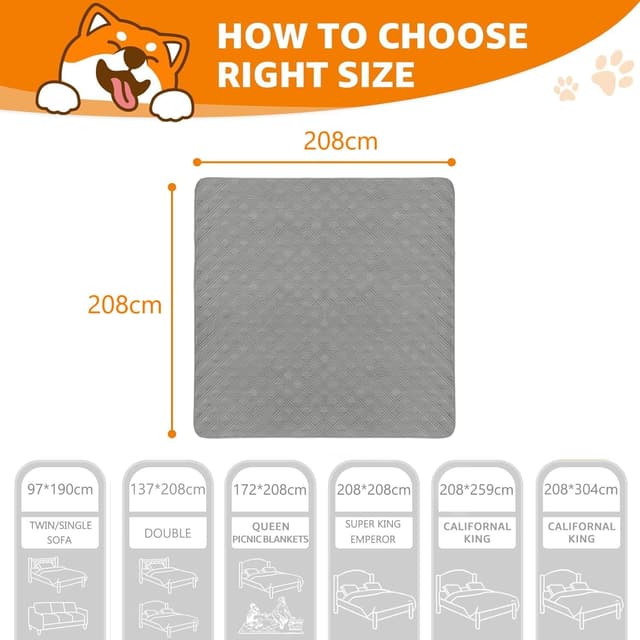 Detalle 2 de Waterproof Dog Bed Covers for Couch Protection (208x208cm) – water-resistant, anti-slip pet blanket cover in Grey