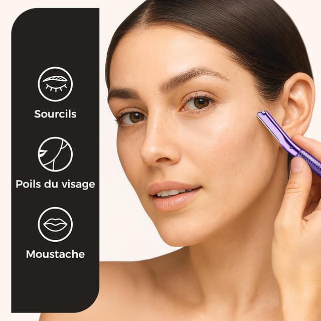 Detalle 2 de ZOMCHI Rasoir à sourcils et visage avec housse de précision, 6 lames (violet)