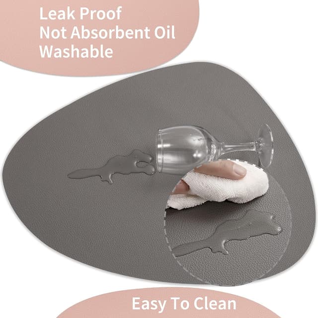 Detalle de Myir JUN Tischsets aus Kunstleder im Doppelpack-Set (Grau/Rosa) inkl. Untersetzer, abwaschbar & rutschfest