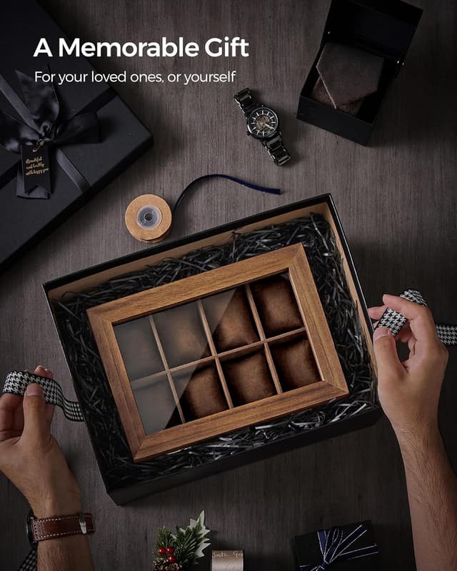 Thumbnail 6 de SONGMICS JOW008K01 Rustic Walnut 8-Slot Watch Box with 2 Tiers and Glass Lid