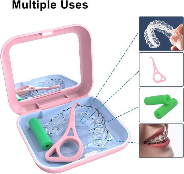 Detalle de BVN Retainer Case with Mirror – Square retainer box for aligners, mouth guards and retainers (Pink)