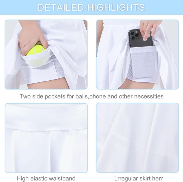 Detalle 2 de Bezioner Girls Pleated Tennis Skirt (High-Waist) with Built-In Shorts and Pockets