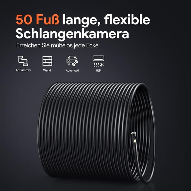 Detalle 2 de DEPSTECH 15 m Endoskopkamera mit Licht (DS620), 8 mm, 5" IPS, Triple-Lens, IP67, 1080P und 32-GB-Karte