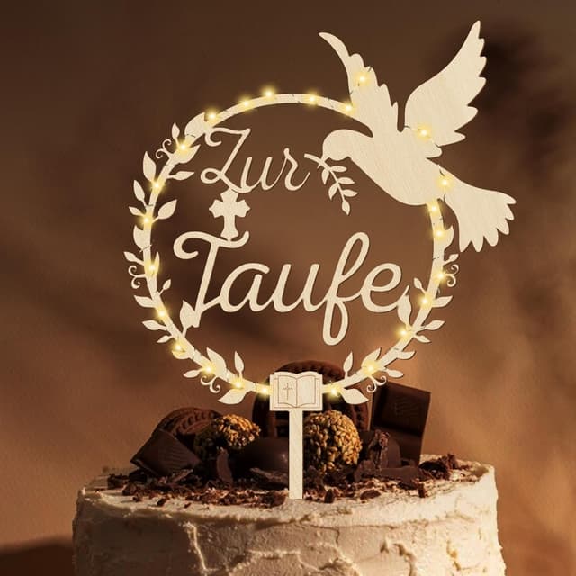 Detalle de Giftota Cake Topper Taufe aus Holz LED