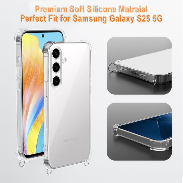 Detalle de XTCASE Coque transparente avec tour de cou et cordon pour Samsung Galaxy S25 5G (TPU) – Noir