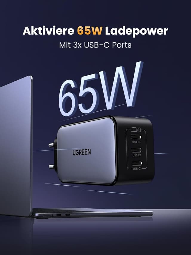 Detalle 2 de UGREEN Nexode 65W USB‑C Ladegerät mit 3 Ports