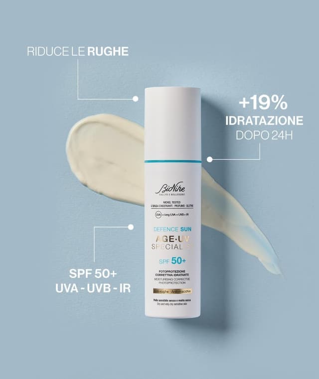 Detalle 2 de BioNike Defence Sun Age UV Specialist SPF 50+ crema viso antirughe per pelli secche