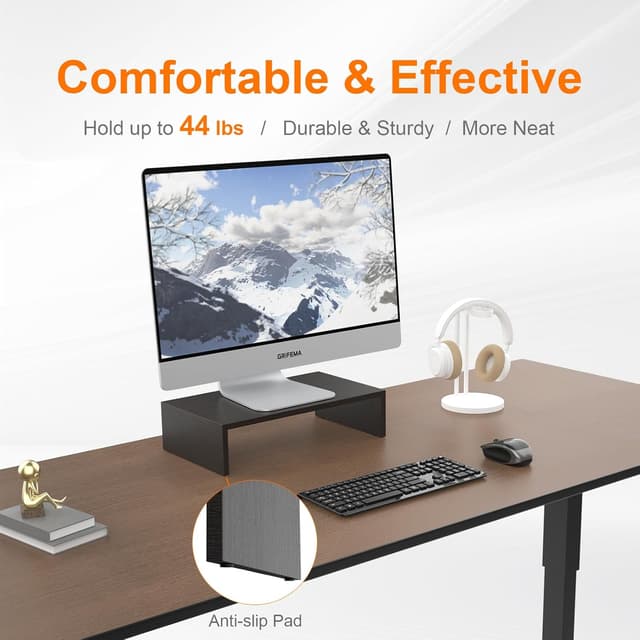 Detalle de GRIFEMA Monitorständer mit 10,4 cm Höhe und Unterbau (für Monitor, Laptop, iMac, PC) – Schwarz