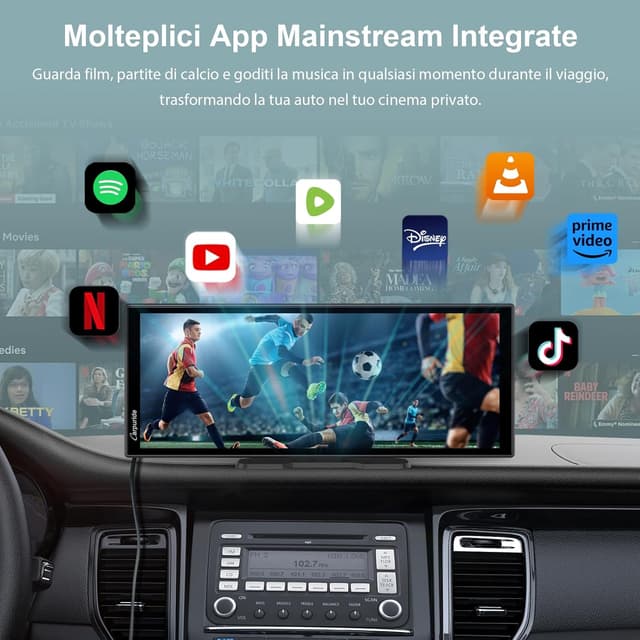 Detalle de Carpuride W125P schermo CarPlay wireless con app di streaming, 11,26" e telecamera posteriore