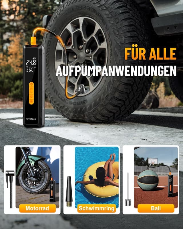 Detalle 2 de NEVERLAND Akku-Fahrradpumpe mit 150 PSI