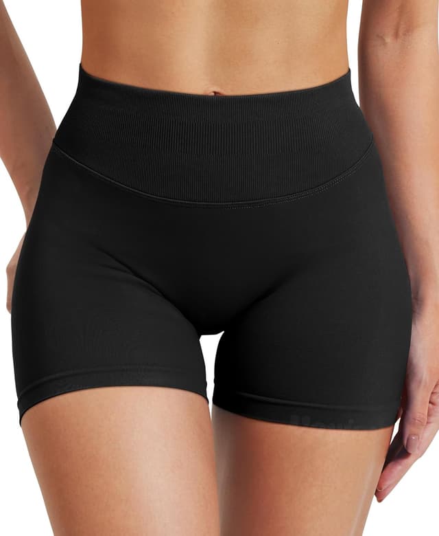 Detalle de VOYJOY Women’s Impact Scrunch Workout Shorts (No-Show Seam, Scrunch Bum) — 2.5 to 6-Inch Inseam