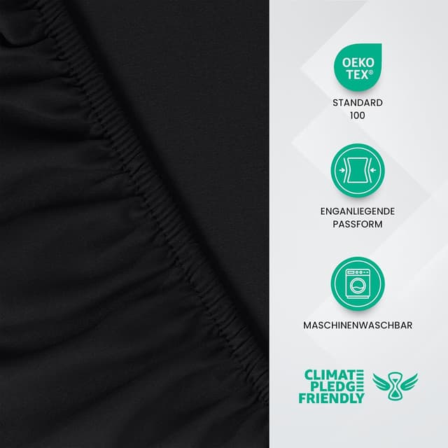 Detalle de Utopia Bedding Spannbettlaken 200x200 cm, schwarz – gebürstete Polyester-Mikrofaser (35 cm Taschentiefe) mit OEKO-TEX Zertifizierung
