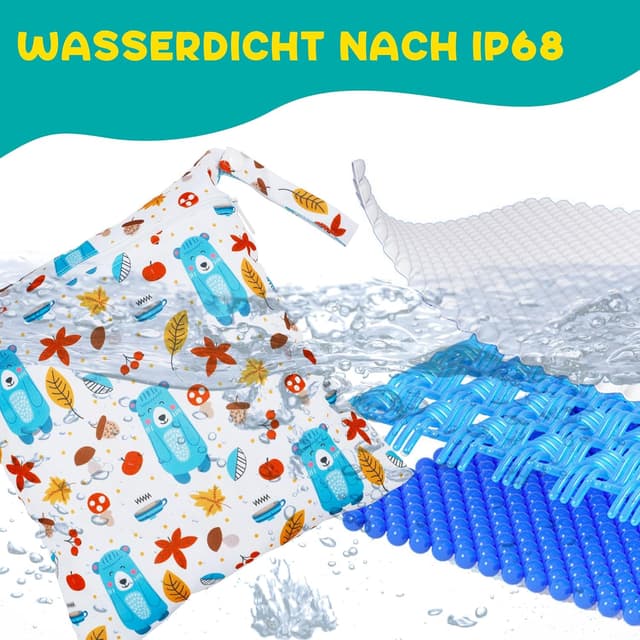 Detalle de Loscarol 2er Set große Wetbags für Kindergarten & Schwimmen (Bär) – doppelt verschließbar, getrennt trocken/nass