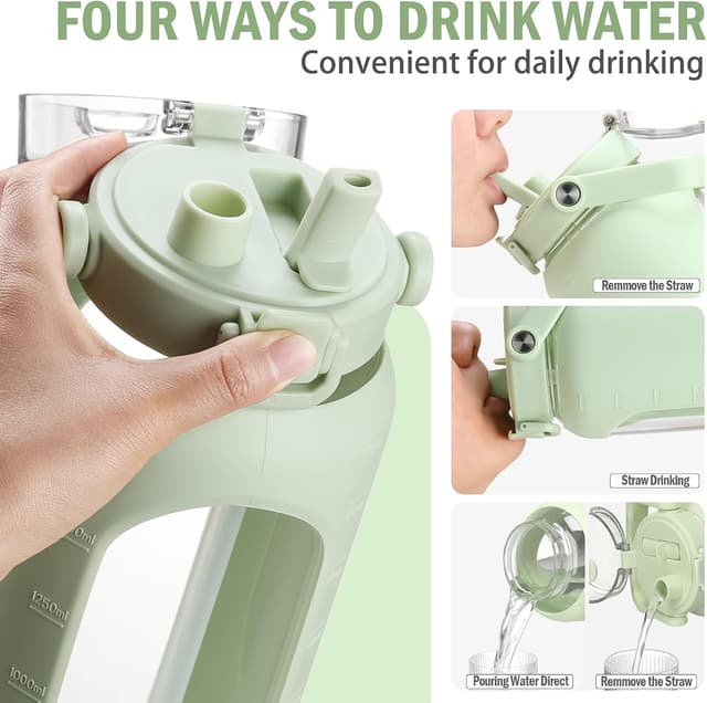 Detalle 2 de BLUEGO 2000ml Glas-Trinkflasche mit Strohhalm 📗