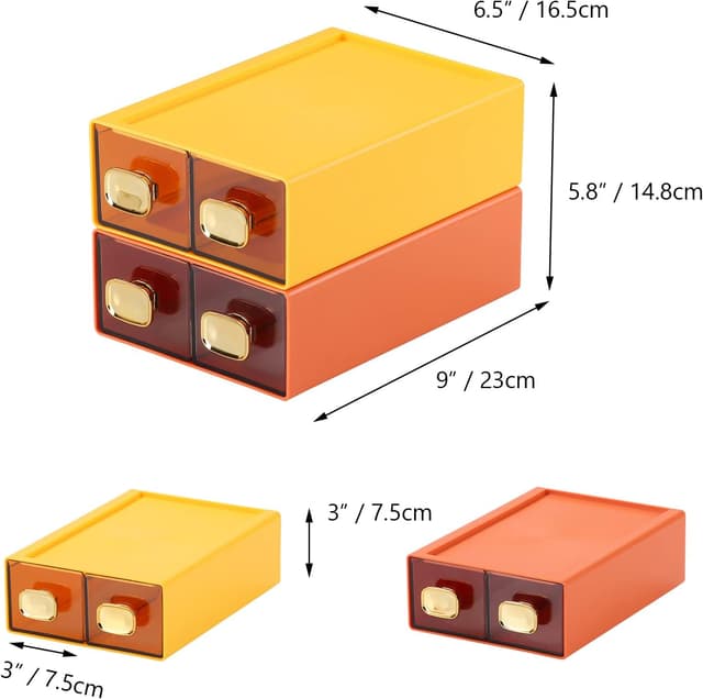 Detalle de OSteed Office Desk Organiser Drawers (Stackable Desktop Storage) – 4 Small A4 Plastic Drawers