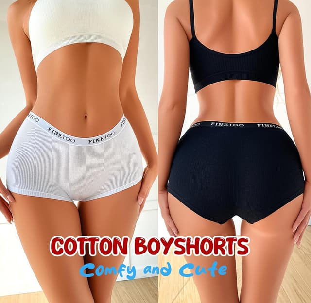 Detalle 2 de FINETOO 5-Pack Cotton Boyshort Underwear for Women (Full Coverage)