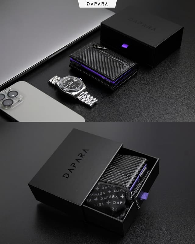 Detalle de DAPARA Herren-Slim-Wallet mit Münzfach & RFID-Schutz – Carbon Purple, für bis zu 12 Karten