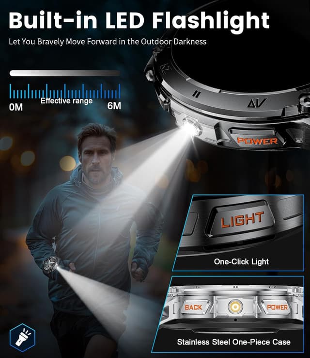 Detalle 2 de SUNKTA Smart Watch for Men with Flashlight and Bluetooth Calls (1.43" AMOLED, IP68, 700 mAh)