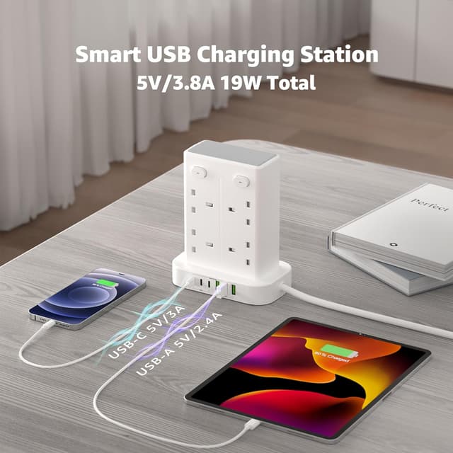 Thumbnail 2 de Tower Extension Lead with USB Slots 8 Way