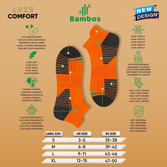 Detalle 2 de BAMBOS Sneaker Socken Ultraweich aus Bambus (Kurz) – 3/6 Paar für Herren & Damen