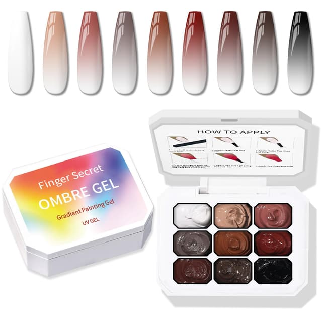 Detalle de Karroy Sponge Pat Paint Nail Gel (9-Color Ombre Gradient), UV/LED Curing No-Wipe Gel for Floral Nail Art