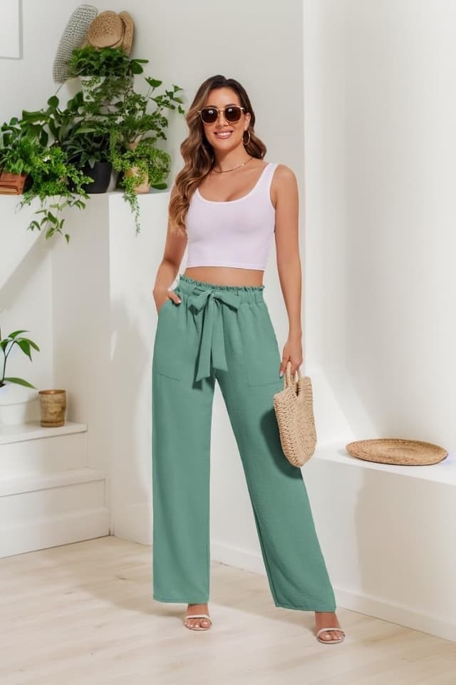 Detalle de Neineiwu Palazzo-Hose für Damen: High-Waist Wide Leg mit Taschen