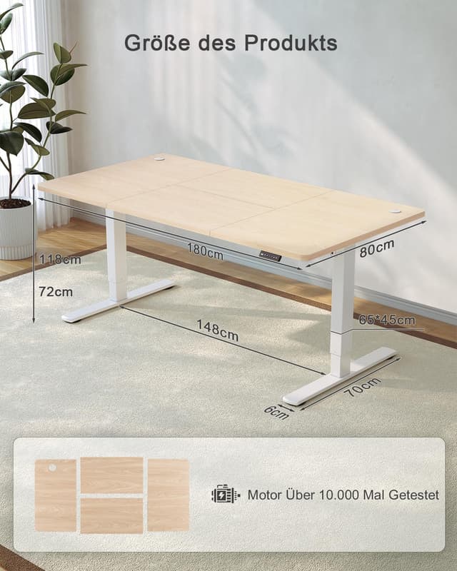 Detalle de JUMMICO elektrisch höhenverstellbarer Schreibtisch mit USB-Ladeanschluss, 180 x 80 cm (beige)