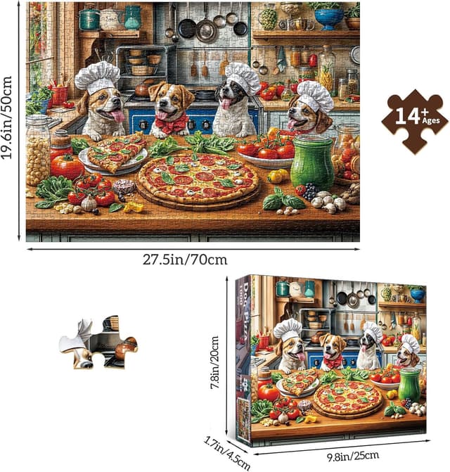 Detalle 2 de TangMosaic Funny Dog Pizza 1000-Piece Jigsaw Puzzle for Adults (70 x 50 cm finished)